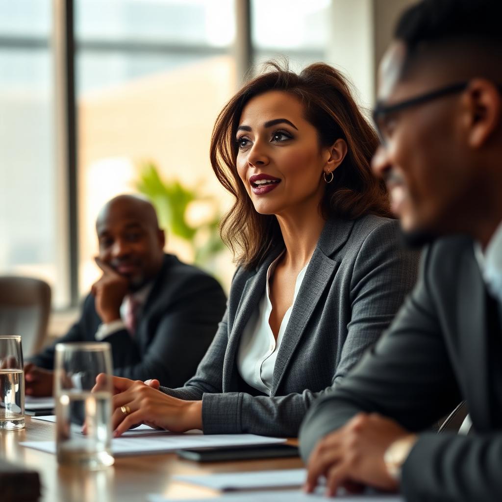 Professional confidently interjecting in a discussion